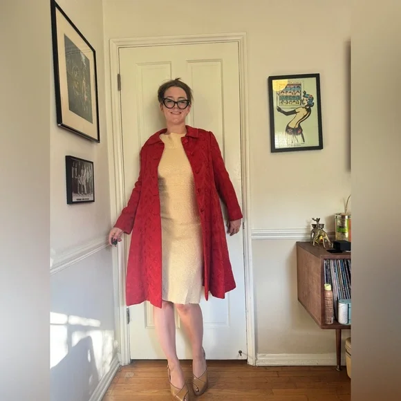 60s Vintage Malcolm Starr Red Satin Swing Coat - Picture 2 of 13